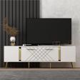 Cantek Dizayn Lazer Desenli 150 cm Detas Tv Ünitesi Beyaz - Altın