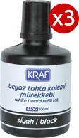 Kraf 3 Adet Beyaz Yazı Tahtası Mürekkebi 100Ml Siyah