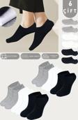 Kral Socks Kadın - Erkek - Unisex Düz Desen (6 Çift) Pamuklu Beden Mevsimlik Terletmez Görünmez Çorap