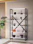 Sivas Gözde Mobilya Ferforje Beyaz Ahşap 5 Raflı Kitaplık 100 x 30 x 180 cm
