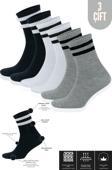 KRAL SOCKS Erkek Kadın (3 ÇİFT) Çizgili Kolej Tenis Çorabı Pamuklu Terletmez Çorap