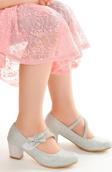 Kiko Kids 750 Çupra Günlük Kız Çocuk 4 Cm Topuklu Babet Ayakkabı Gümüş