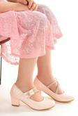 Kiko Kids 750 Rugan Günlük Kız Çocuk 4 Cm Topuklu Babet Ayakkabı Pudra