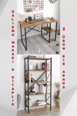 2 Raflı Çalışma Masası Bilgisayar Masası Ofis Ders Masası + 5 Raflı Kitaplık Metal Kitaplık Çam