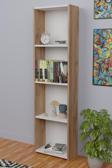 FurnatureDesign 5 Raflı Kitaplık Seti Arkalıklı Dar Raf Kütüphane 170 cm Beyaz - Atlantik Çam