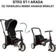 SmarTrike STR3 Plus 5’i 1 Arada Modüler Katlanabilir Bebek Arabası ve Üç Tekerlekli Bebek Bisikleti - Black