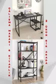 2 Raflı Çalışma Masası Bilgisayar Masası Ofis Ders Masası + 5 Raflı Kitaplık Metal Kitaplık Antrasit