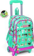Coral High Kids Su Yeşili Neon Pembe Köpek Desenli Üç Bölmeli Çekçekli Okul Sırt Çantası 23362