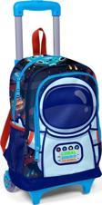 Coral High Kids Saks Mavi Astronot Desenli Üç Bölmeli Çekçekli Okul Sırt Çantası 23924
