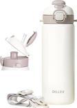 DILLER 700ml Tek Kapak Çift Kullanım Pipetli/Pipetsiz Askılı Çelik Su Matarası  6 saat sıcak/soğuk