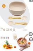 Kiwi 3 Parça Kase Çatal Kaşık Beslenme Seti - Doğal Silikon Bpa İçermez- Beige
