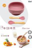 Kiwi 3 Parça Kase Çatal Kaşık Beslenme Seti - Doğal Silikon Bpa İçermez- Dark Pink
