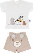 Gezenbebe Hero Kısa Kol Desenli Bebek T-Shirt & Nakışlı Şort Seti Teddy (Organik)