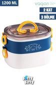 Vagonlife 1200 ML İki Kat Üç Bölme Paslanmaz Çelik Bento Lunch Box Yeni Nesil Sefer Tası-ÇatallıKaşık-FFLBOX50251