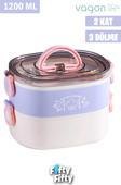 Vagonlife 1200 ML İki Kat Üç Bölme Paslanmaz Çelik Bento Lunch Box Yeni Nesil Sefer Tası-ÇatallıKaşık-FFLBOX50251