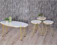 Gold Falez Zigon Sehpa ve Orta Sehpa Elips Gold Metal Ayak Gold Beyaz Set
