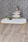 Gold Falez Zigon Sehpa ve Orta Sehpa Kr Gold Metal Ayak Gold Beyaz Set