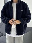 Genius Store Oversize Peluş Tam Fermuarlı Sweatshirt Peluş İçi Polarlı Sherpa Kumaş Sweatshirt Lacivert 2Xl