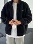 Genius Store Oversize Peluş Tam Fermuarlı Sweatshirt Peluş İçi Polarlı Sherpa Kumaş Sweatshirt Siyah S