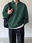 Genius Store Erkek Polo Yaka Oversize Sweatshirt Yarım Fermuar Sweatshirt Yeşil S