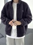 Genius Store Oversize Peluş Tam Fermuarlı Sweatshirt Peluş İçi Polarlı Sherpa Kumaş Sweatshirt Füme S