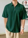 Genius Store Erkek Oversize Polo Yaka Waffle T-Shirt Poloyaka-Fermuarlı Yeşil Xl