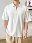 Genius Store Erkek Oversize Polo Yaka Waffle T-Shirt Poloyaka-Fermuarlı Beyaz Xl