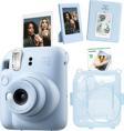 Instax mini 12 Mavi Fotoğraf Makinesi Simli Pleksi Kılıf Pvc Albüm 10'lu Film ve Çerçeveli Hediye Se
