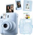 Instax mini 12 Mavi Fotoğraf Makinesi Simli Pleksi Kılıf Pvc Albüm 20'li Film ve Çerçeveli Hediye Se