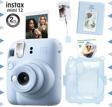 Instax mini 12 Mavi Fotoğraf Makinesi-10'lu Film-Kıskaçlı Stand-PVC Albüm ve Simli Pleksi Kılıf Seti