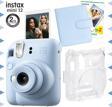 Instax mini 12 Mavi Fotoğraf Makinesi-20'lu Film-Kare Albüm ve Şeffaf Kılıf Seti