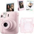 Instax mini 12 Pembe Fotoğraf Makinesi Simli Pleksi Kılıf Çerçeve ve 10'lu Film Hediye Seti-FOTSI001