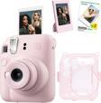Instax mini 12 Pembe Fotoğraf Makinesi Simli Pleksi Kılıf Çerçeve ve 20'li Film Hediye Seti-FOTSI001