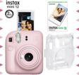 Instax mini 12 Pembe Fotoğraf Makinesi-10'lu Film ve Şeffaf Kılıf Seti