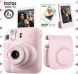 Instax mini 12 Pembe Fotoğraf Makinesi-10'lu Film-Çerçeve ve Deri Kılıf Seti