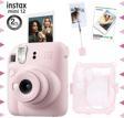 Instax mini 12 Pembe Fotoğraf Makinesi-10'lu Film-Kıskaçlı Resim Standı ve Simli Pleksi Kılıf Seti
