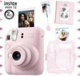 Instax mini 12 Pembe Fotoğraf Makinesi-10'lu Film-Kıskaçlı Stand-PVC Albüm ve Simli Pleksi Kılıf Set