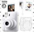 Instax mini 12 Beyaz Fotoğraf Makinesi-10'lu Film-Kıskaçlı Resim Standı ve Simli Pleksi Kılıf Seti