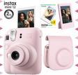 Instax mini 12 Pembe Fotoğraf Makinesi-20'li Film-Çerçeve ve Deri Kılıf Seti