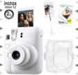 Instax mini 12 Beyaz Fotoğraf Makinesi-20'li Film-Kıskaçlı Resim Standı ve Simli Pleksi Kılıf Seti