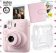 Instax mini 12 Pembe Fotoğraf Makinesi-20'li Film-Kare Albüm ve Şeffaf Kılıf Seti