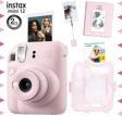 Instax mini 12 Pembe Fotoğraf Makinesi-20'li Film-Kıskaçlı Stand-PVC Albüm ve Simli Pleksi Kılıf Set