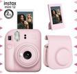 Instax mini 12 Pembe Fotoğraf Makinesi-Çerçeve ve Deri Kılıf Seti