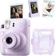 Instax mini 12 Lila Fotoğraf Makinesi Simli Pleksi Kılıf Çerçeve ve 10'lu Film Hediye Seti-FOTSI0019
