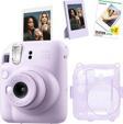 Instax mini 12 Lila Fotoğraf Makinesi Simli Pleksi Kılıf Çerçeve ve 20'li Film Hediye Seti-FOTSI0019