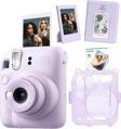Instax mini 12 Lila Fotoğraf Makinesi Simli Pleksi Kılıf Pvc Albüm 10'lu Film ve Çerçeveli Hediye Se