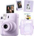 Instax mini 12 Lila Fotoğraf Makinesi Simli Pleksi Kılıf Pvc Albüm 20'li Film ve Çerçeveli Hediye Se