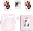 Instax mini 12 Simli Şeffaf Pembe Kılıf Pvc 64'lü Albüm ve Fotoğraf Çerçeveleri Aksesuar Seti