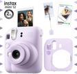 Instax mini 12 Lila Fotoğraf Makinesi-10'lu Film-Kıskaçlı Resim Standı ve Silikon Kılıf Seti