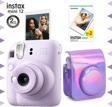 Instax mini 12 Lila Fotoğraf Makinesi-20'li Film ve Parlak Kılıf Seti